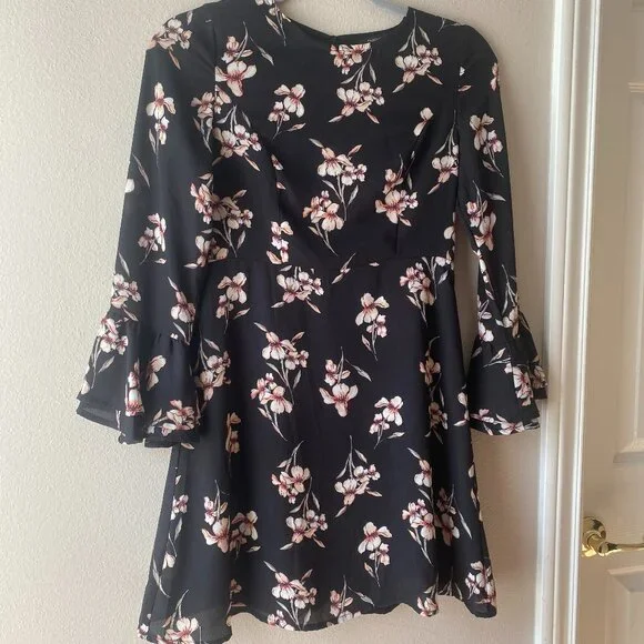 olivaceous pink floral dress Olivaceous Womens Pink Orange Psychedelic Floral Cotton Tiered Mini Dress Large